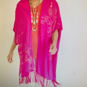 Chico's Floral Embroidered Berry Ruana Wrap NWT